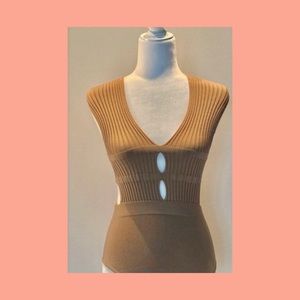 Beige Ribbed Bodysuit